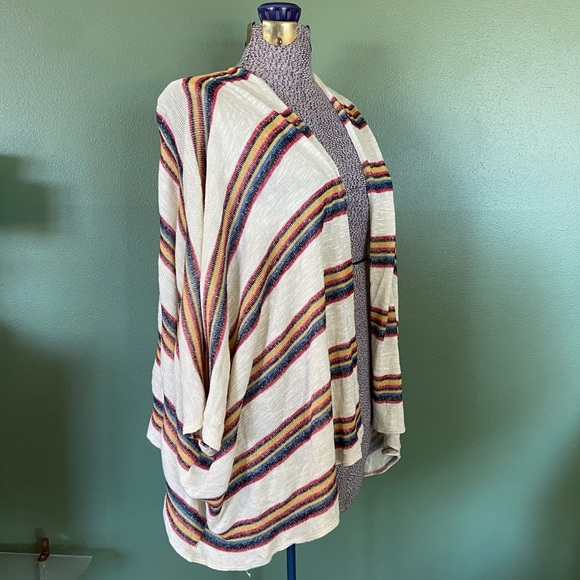 RENEEC 3/4 Sleeves Striped Cardigan Sweater Women's Poncho Batwing One Size OS. - Picture 2 of 5